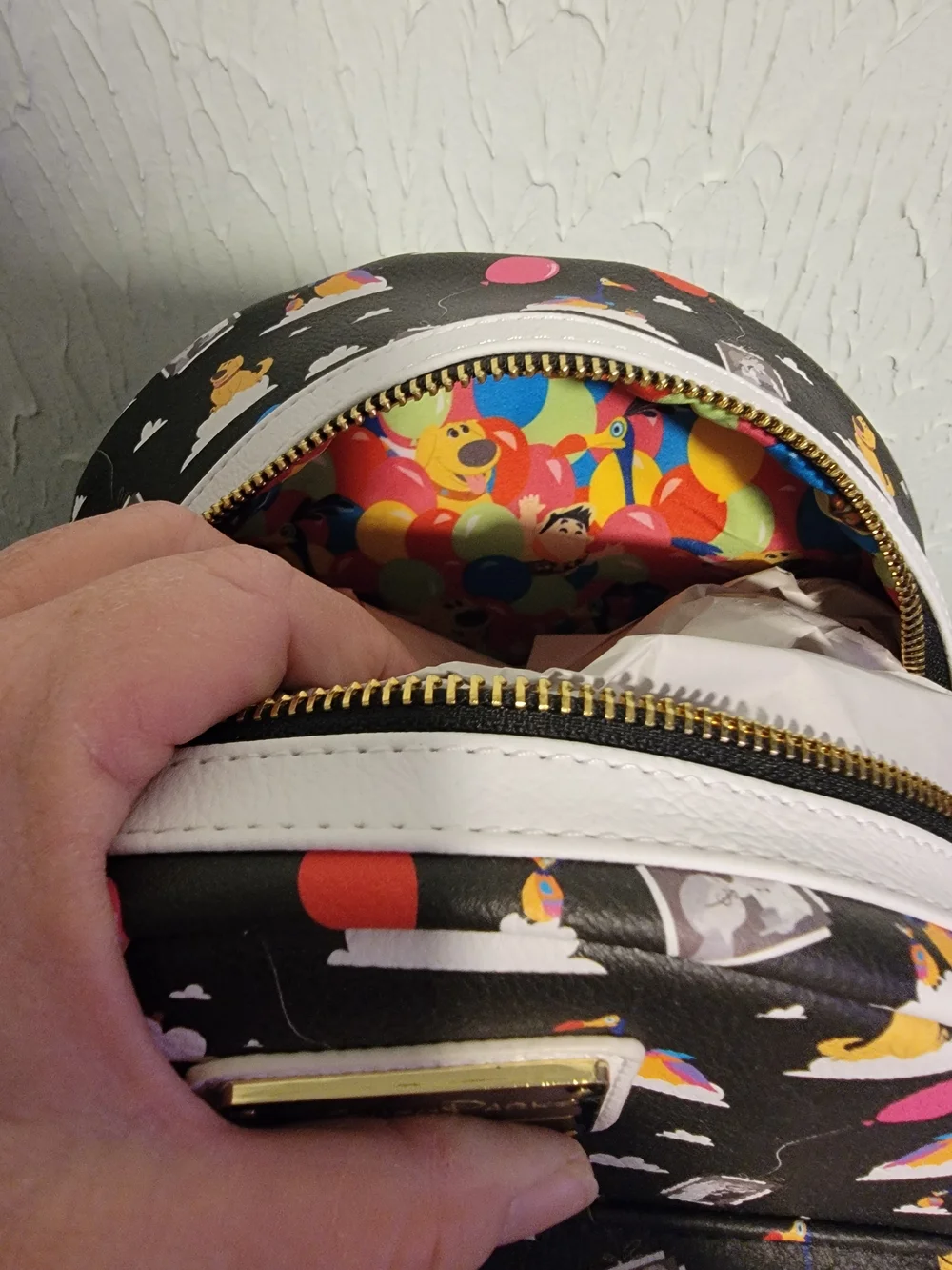 UP Disney Parks × Loungefly Black Mini Backpack with Multicolor Balloon Print